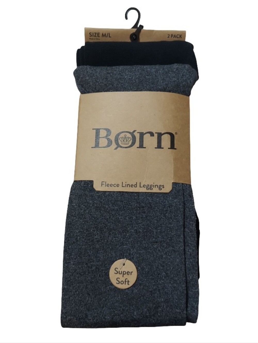 Born Fleece Lined Leggings 2 Pack Black And Heather Gray